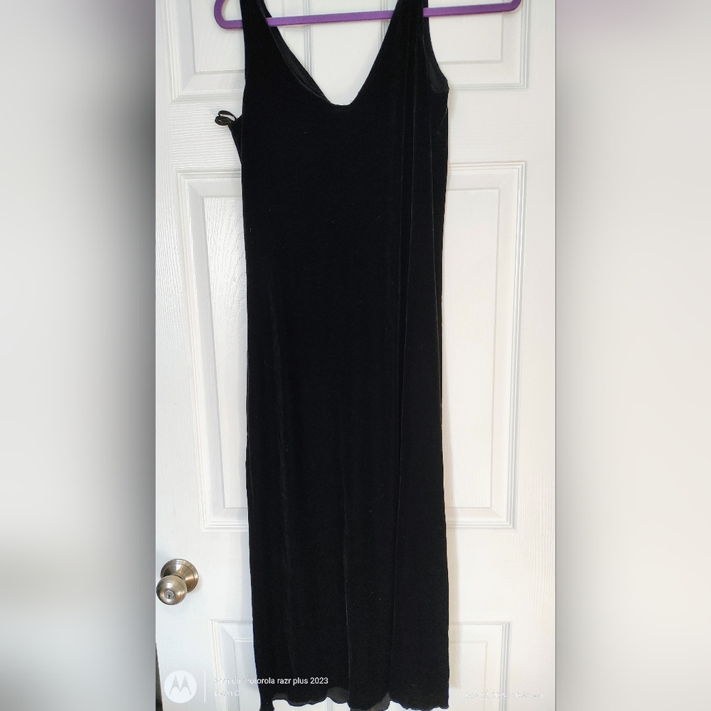 Black Velvet Stretch Maxi Dress - Size 10